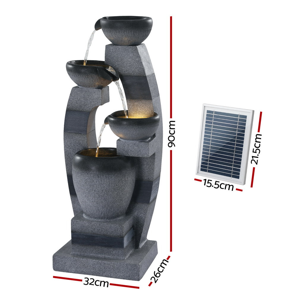 Solar Cascading 3 Tier Fountain with Stacked Bowls and LED Lighting