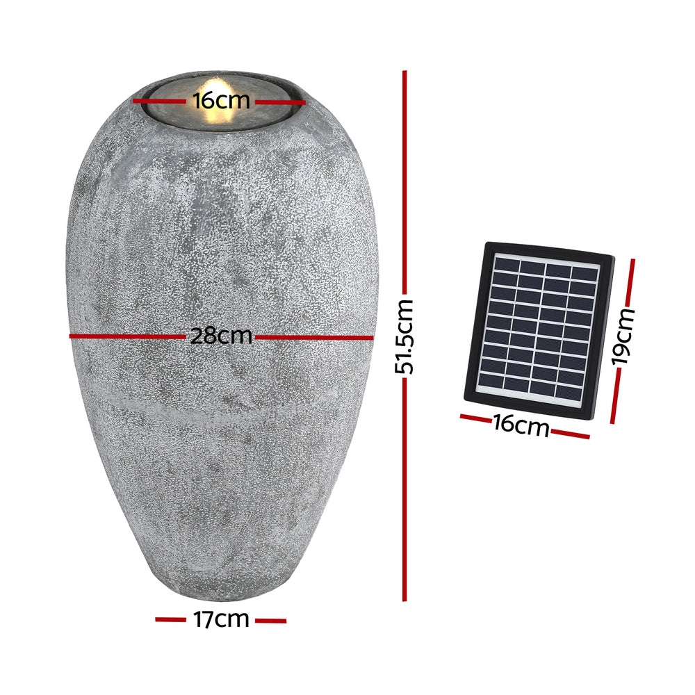 Elegant Grey Solar Vase Fountain with LED Light