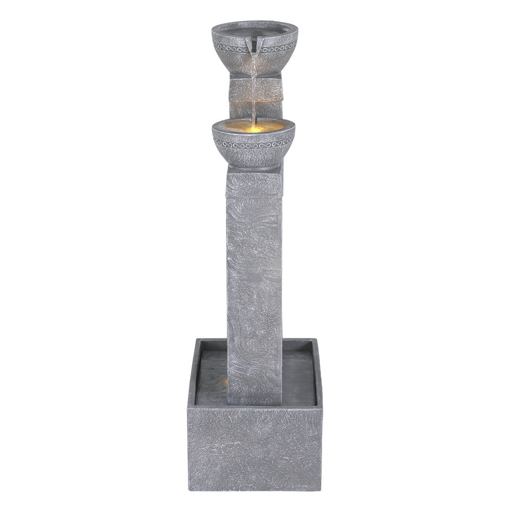 Cascading 3 Tier Solar Fountain with LED Light and Grey Stone Texture