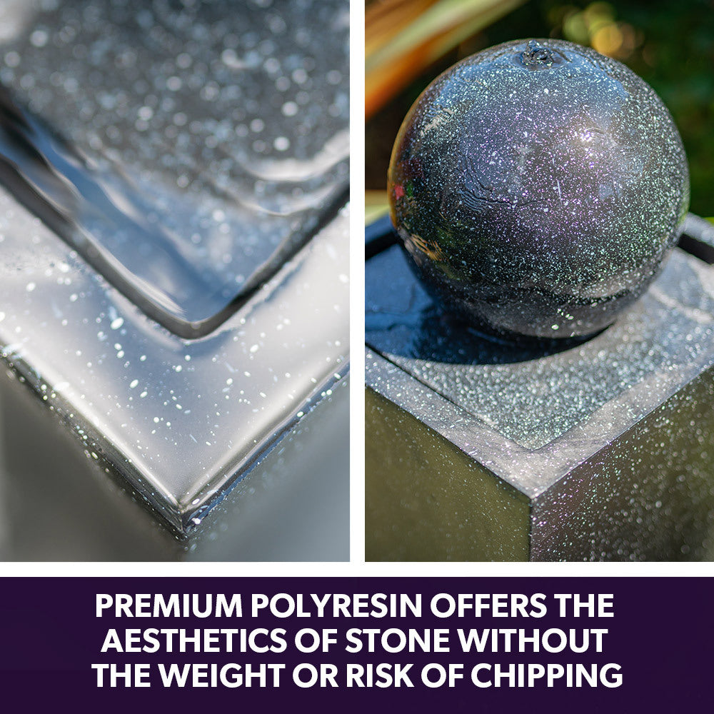 Modern Solar Sphere water feature in Stone Effect with LED
