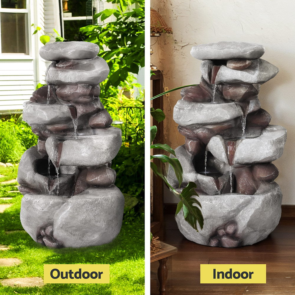 Solar Powered 4-Tier Rock Water Feature with LED