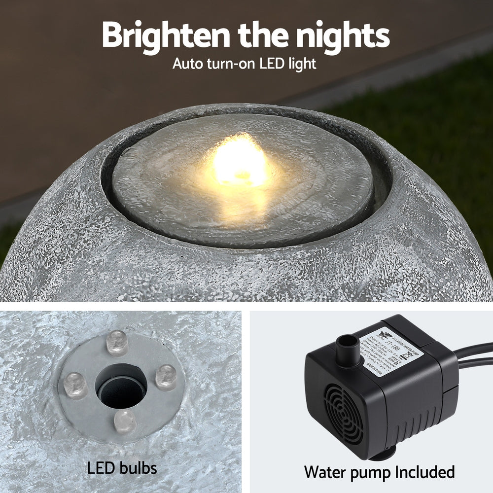 Elegant Grey Solar Vase Fountain with LED Light