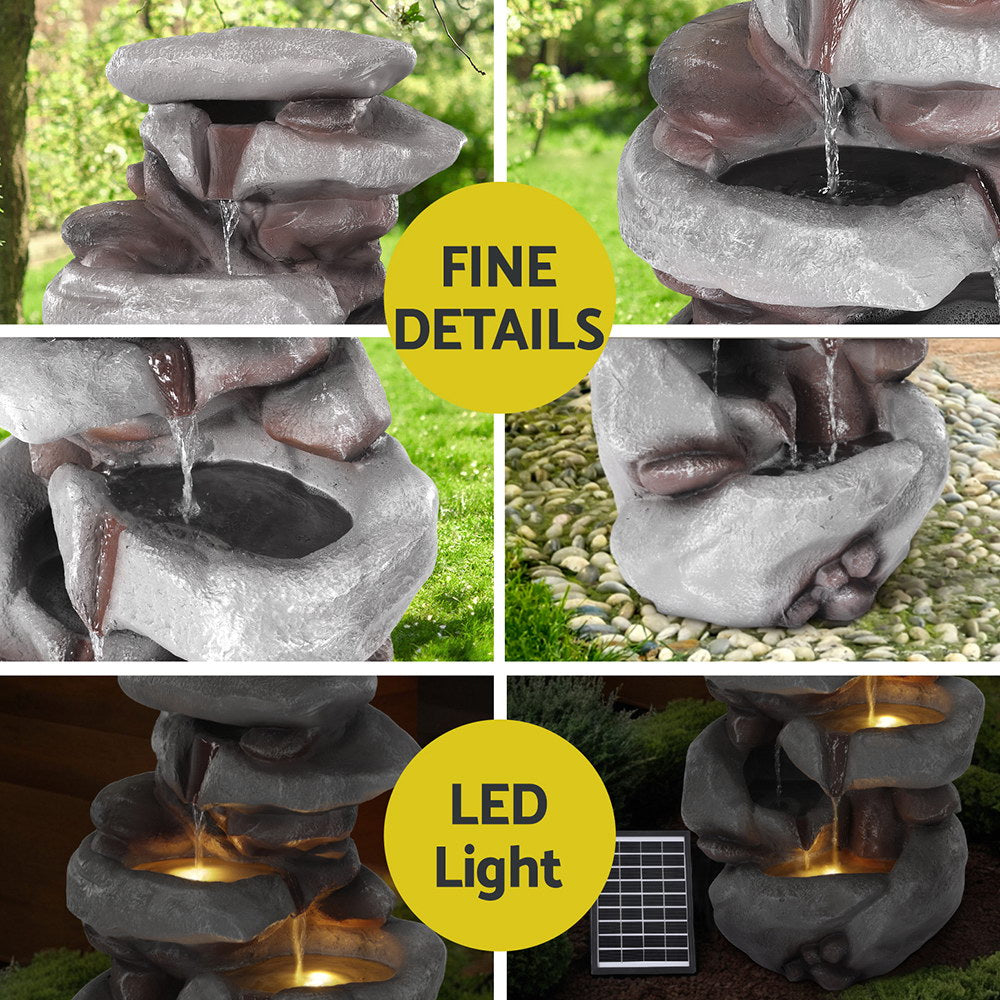 Solar Powered 4-Tier Rock Water Feature with LED