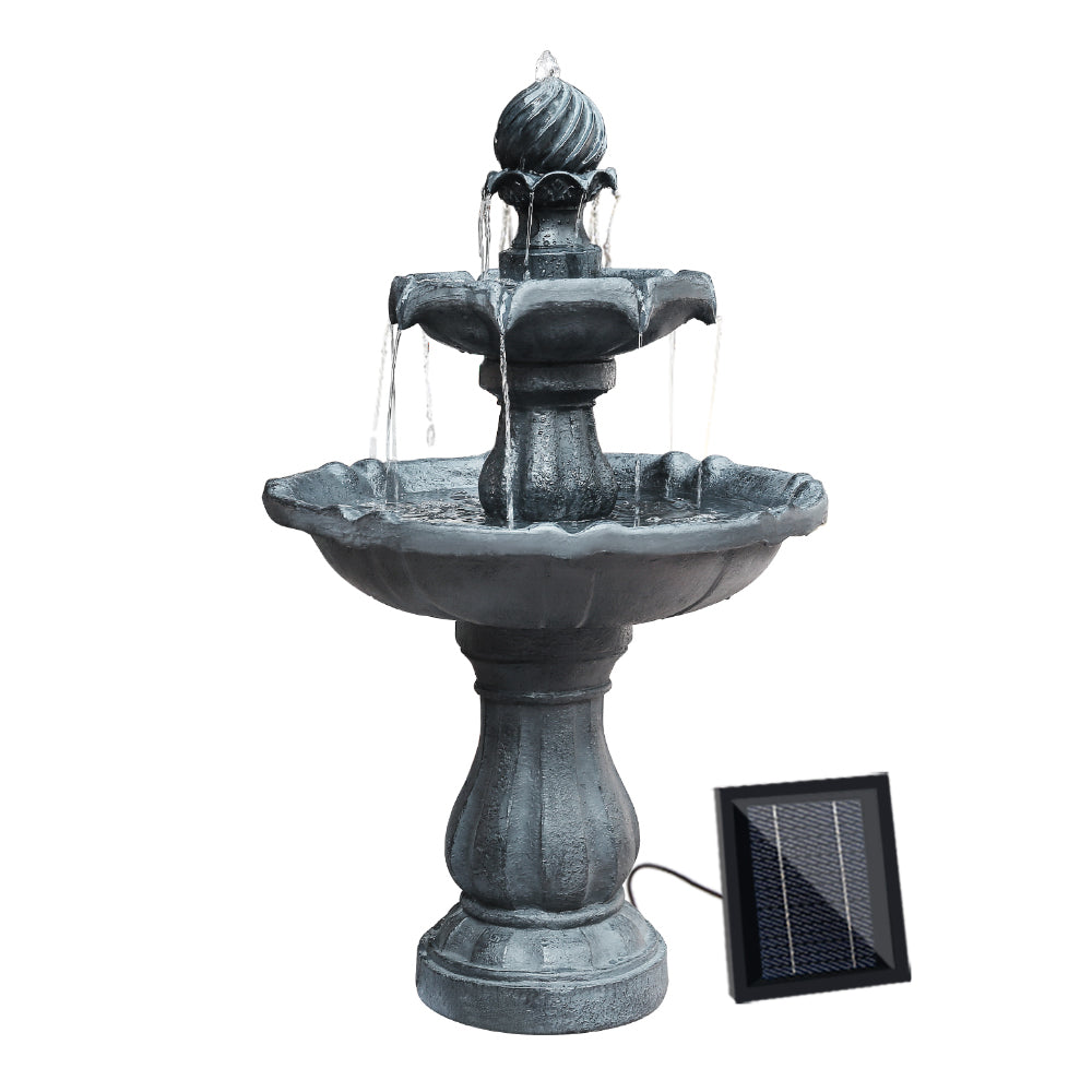 Elegant Solar powered 3-Tiered Bird Bath Water feature with LED Light
