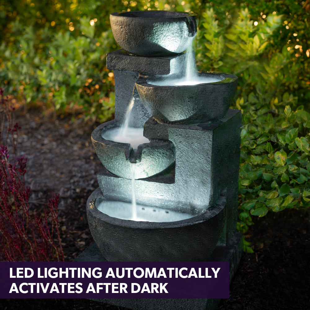 Solar Powered Cascading 3 Tier Water Fountain with LED Glow