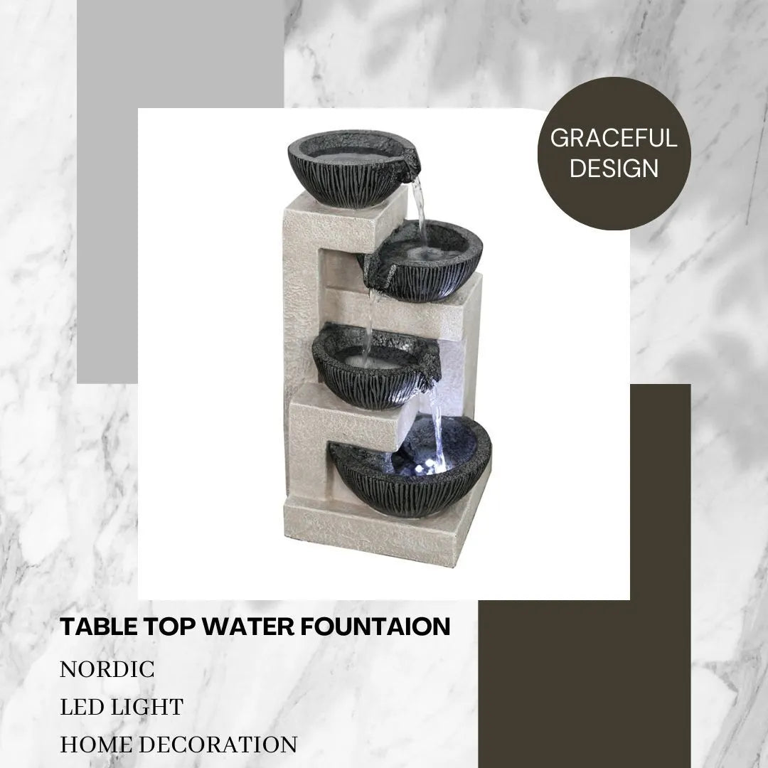 4 Tier Textured Bowls LED Light Tabletop Water Feature