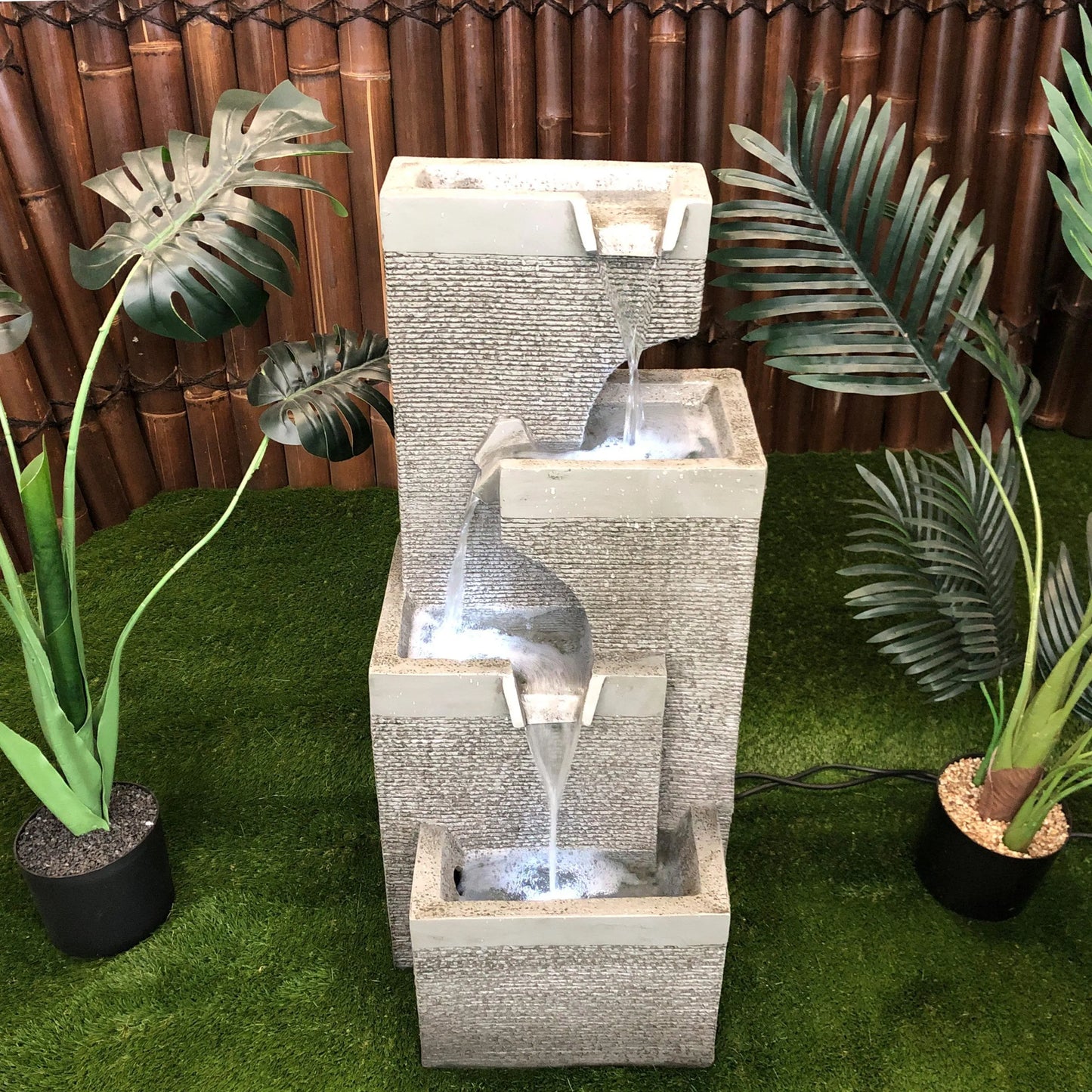 Modern 4 Tier Stone Look LED Light Water