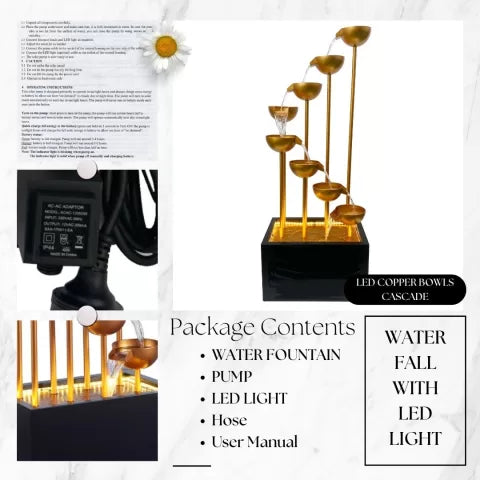 Cascading Copper Bowls LED Lighting Water Feature