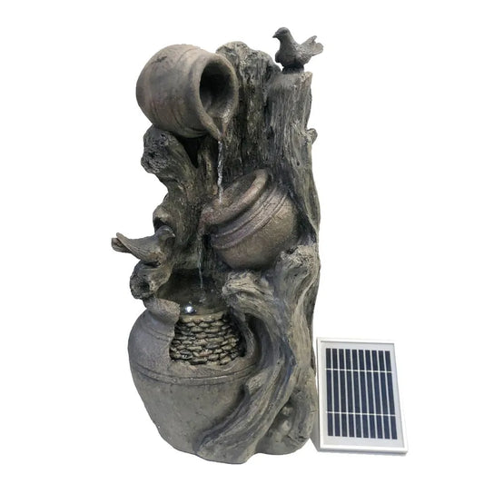 Solar Rustic Rock Bowl Water Feature with LED Light