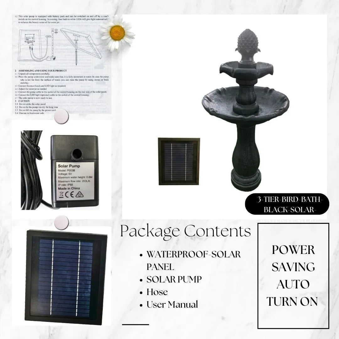 Solar Two Tier Dark Bird Bath Water Feature