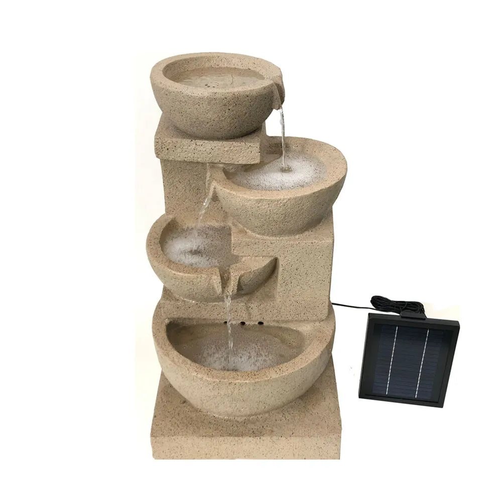Solar 4 Tiered Cascading Natural Stone Water Feature