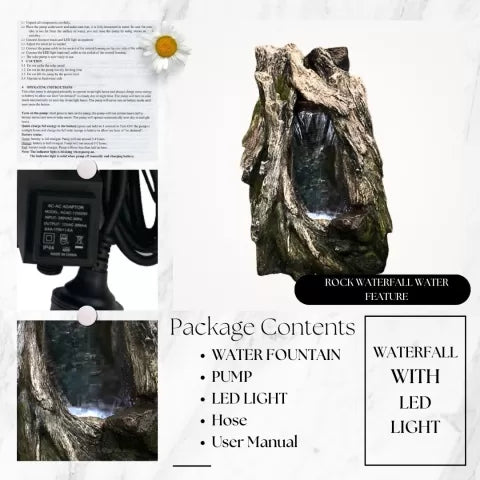 Glowfall Hollow Tree Trunk LED Light Water Feature