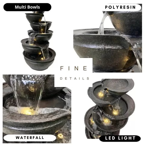 Modern Cascading Zen bowls Water Feature with LED Light