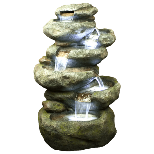 Rustic rock cascading LED light water feature