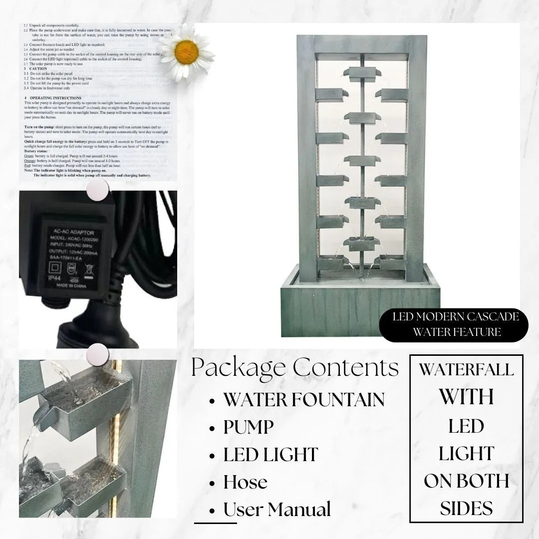 Echofall LED Lighting Cascade Wall Water Feature - Grey