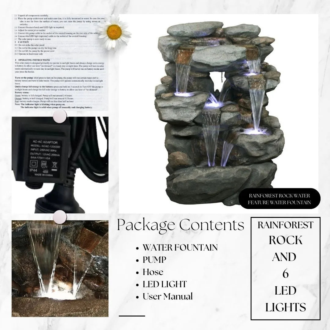 Rustic Stone Rock Water Feature With LED Light