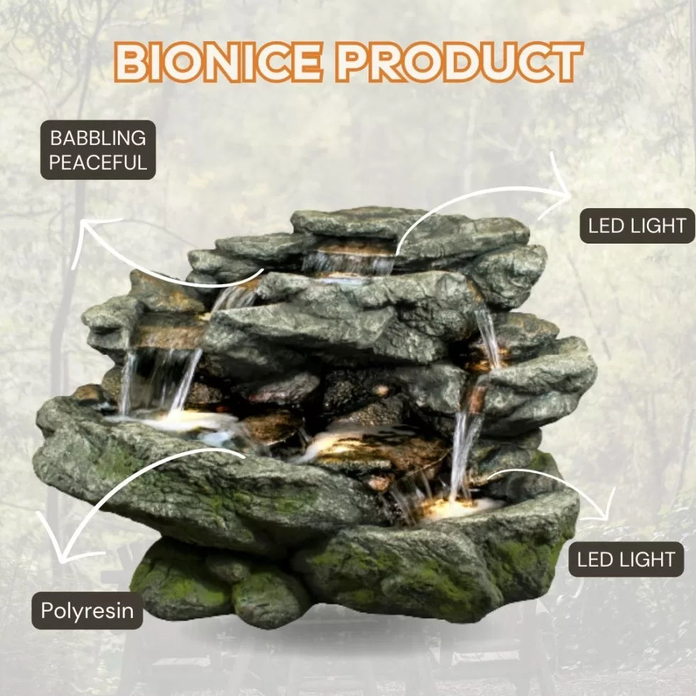 Garden Rock Waterfall Water Feature With LED Light