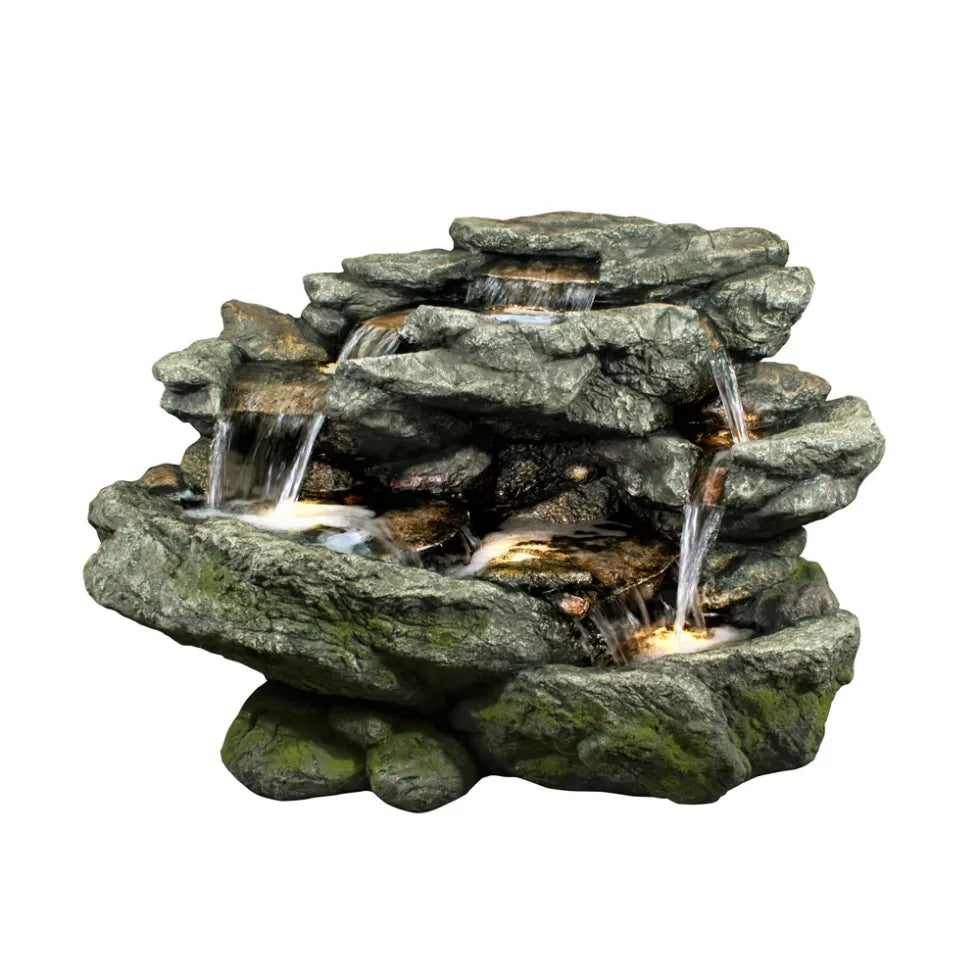 Garden Rock Waterfall Water Feature With LED Light