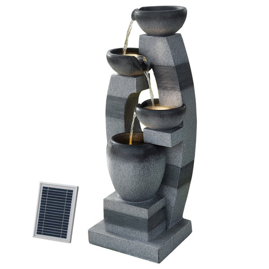Solar Cascading 3 Tier Fountain with Stacked Bowls and LED Lighting