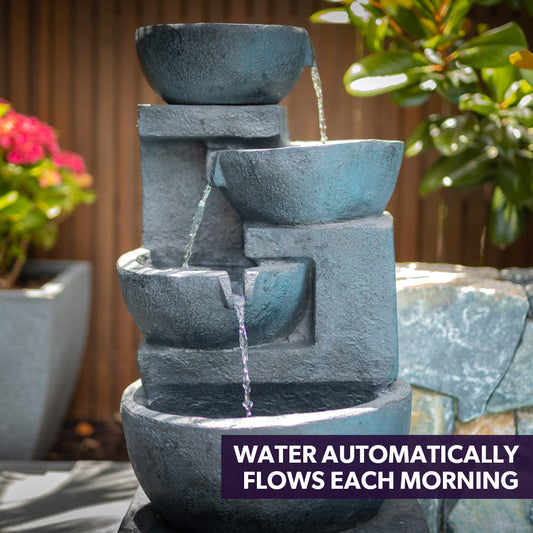 Solar Powered Cascading 3 Tier Water Fountain with LED Glow