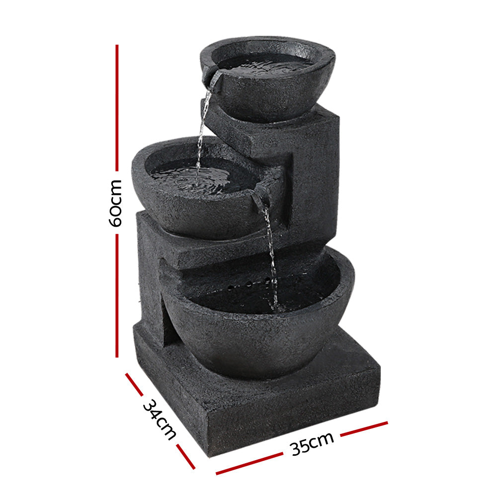 Solar Cascading 3 Tier Water Feature Modern Stone look fountain