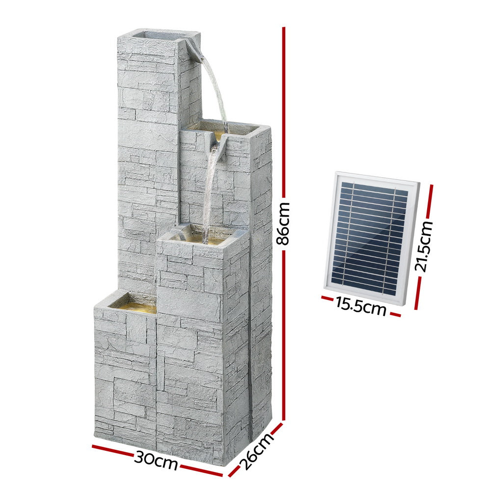 Cascading 3 Tier Solar Stone Look Water Feature with LED
