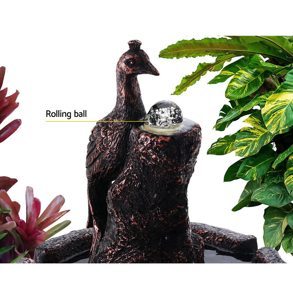 Solar Powered Two Tier Bird Bath Fountain with Peacock Accent