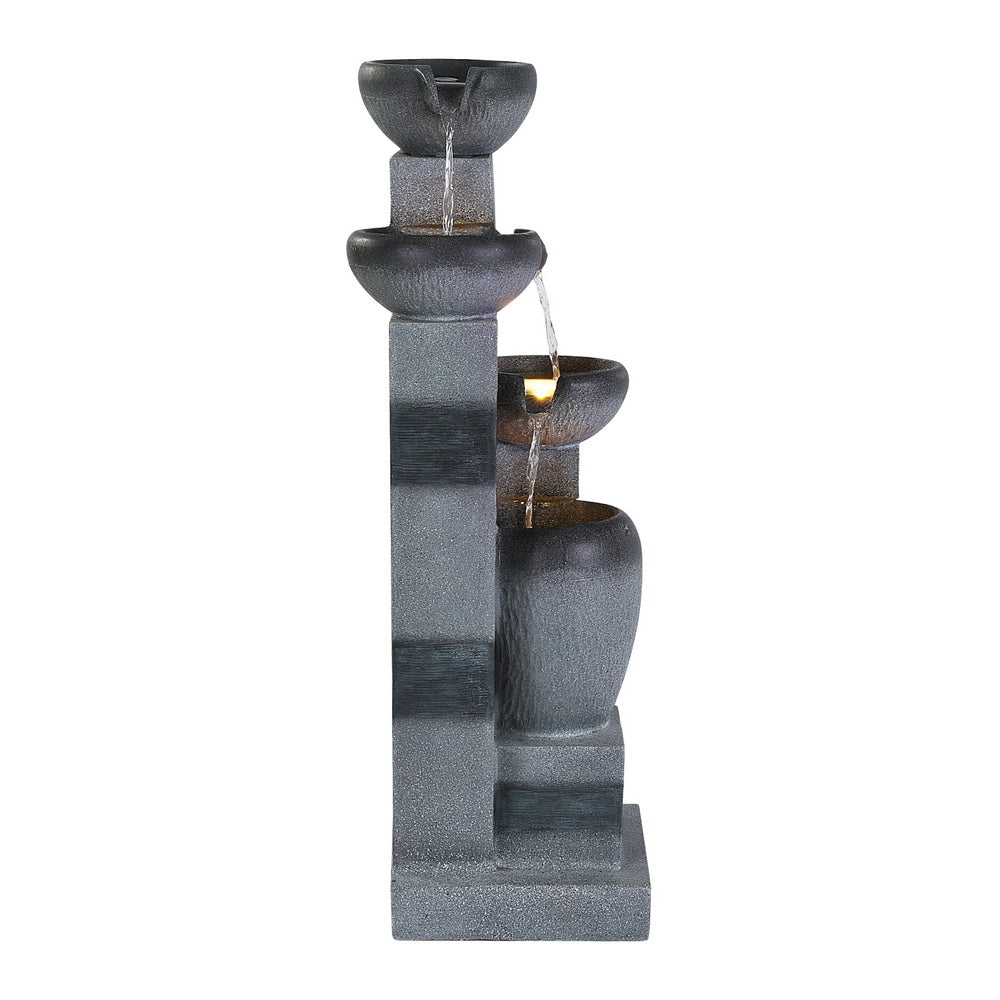 Solar Cascading 3 Tier Fountain with Stacked Bowls and LED Lighting