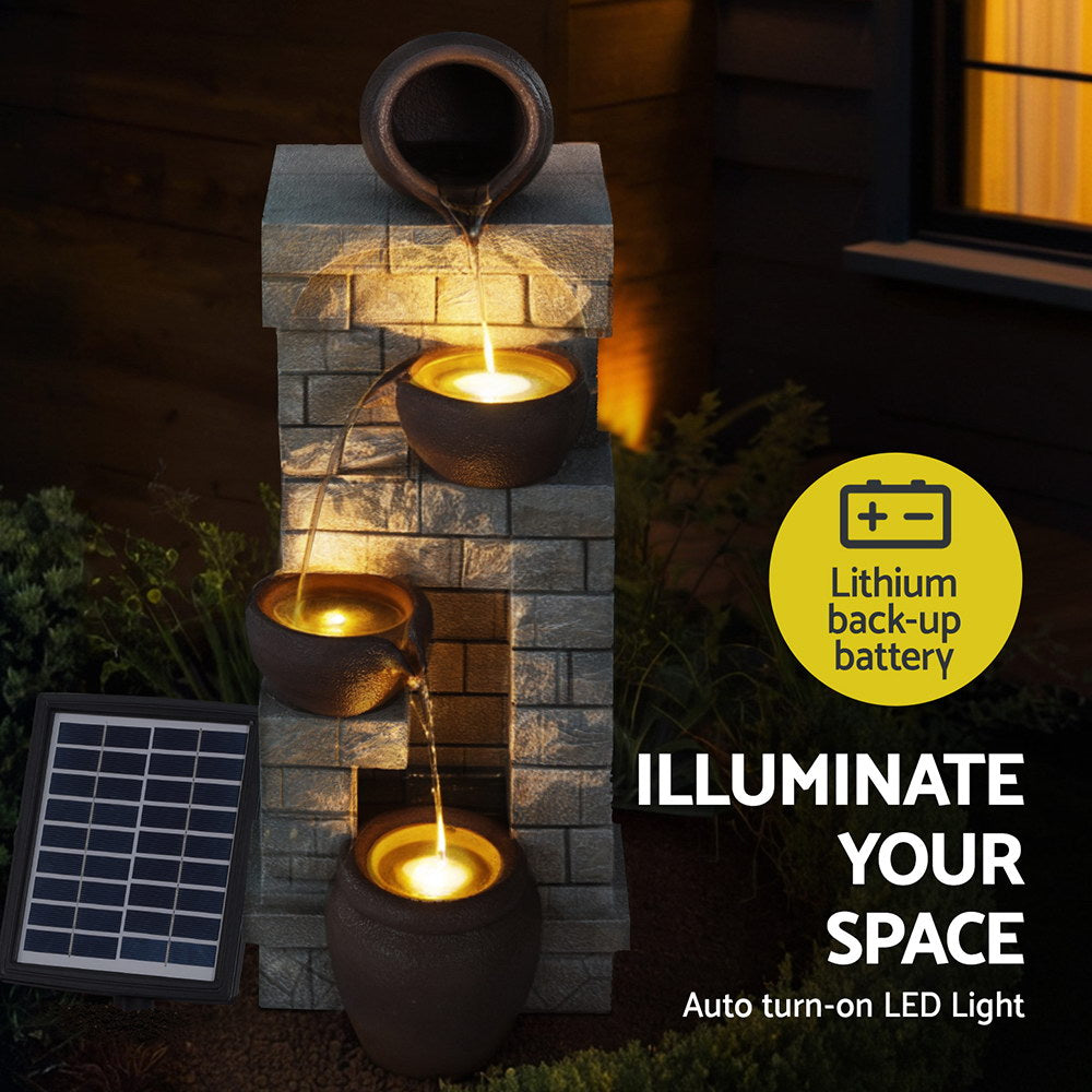 Solar Powered Patio Water Feature with LED Lights