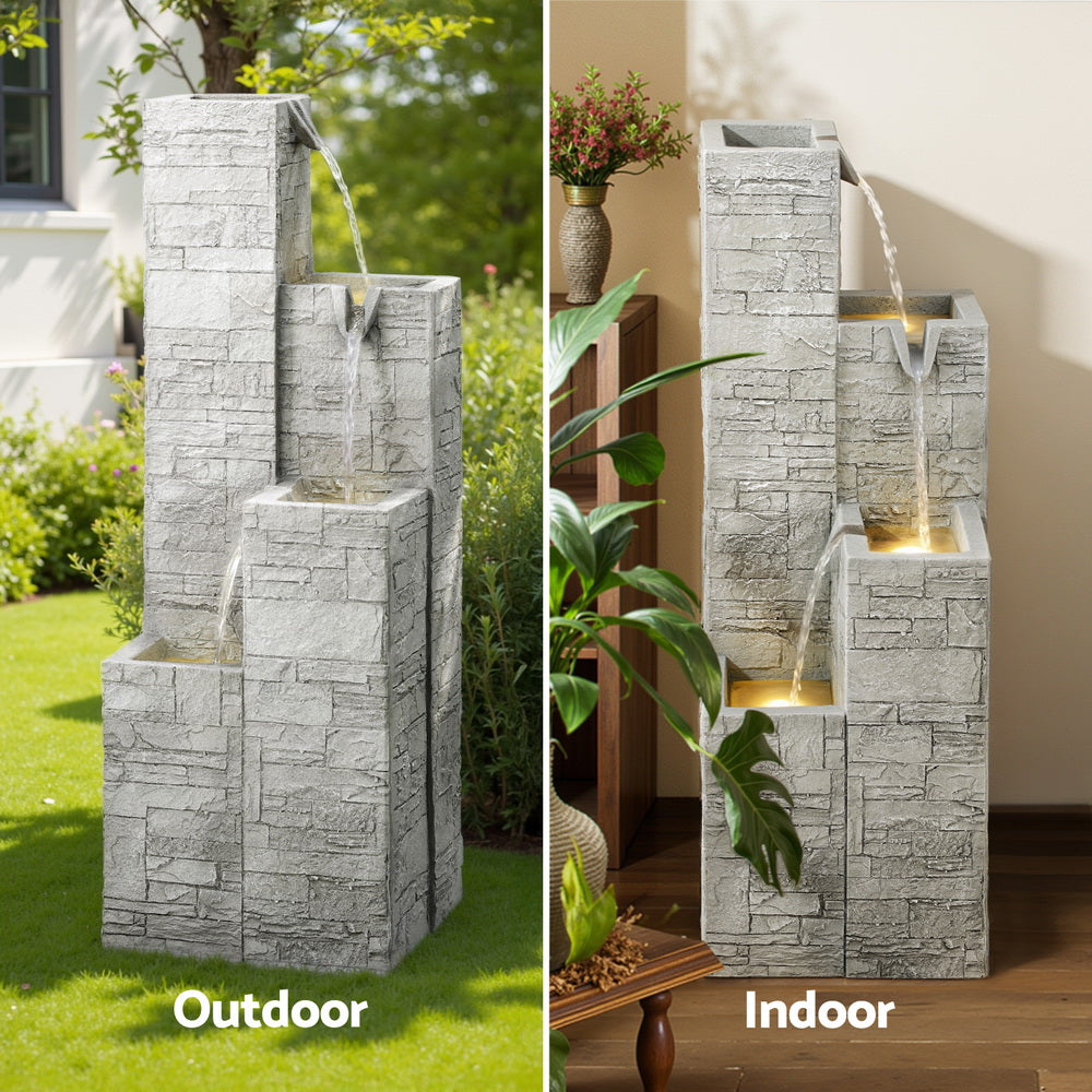 Cascading 3 Tier Solar Stone Look Water Feature with LED