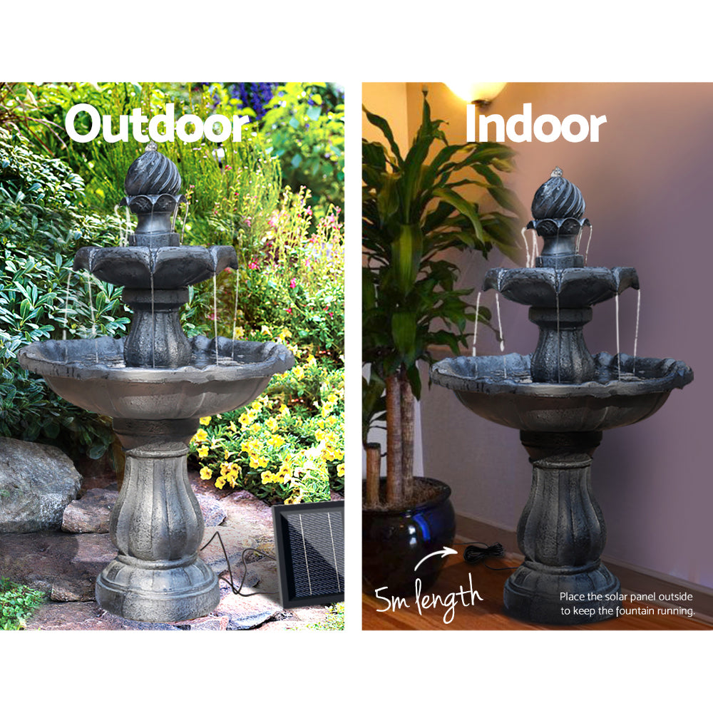 Elegant Solar powered 3-Tiered Bird Bath Water feature with LED Light