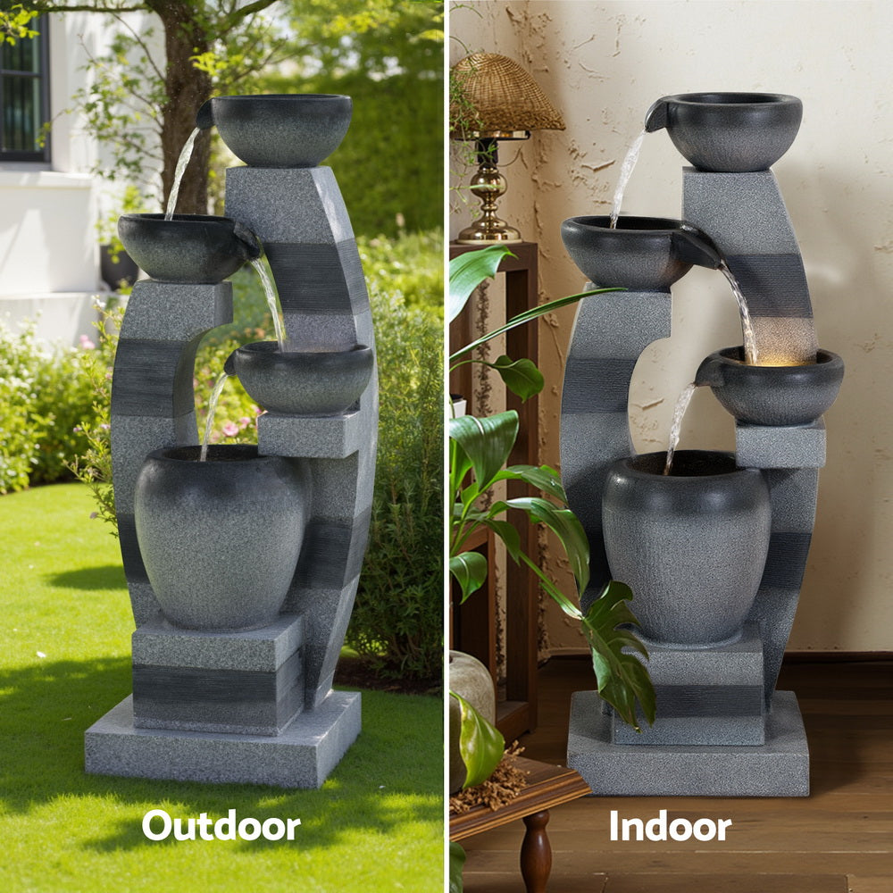 Solar Cascading 3 Tier Fountain with Stacked Bowls and LED Lighting