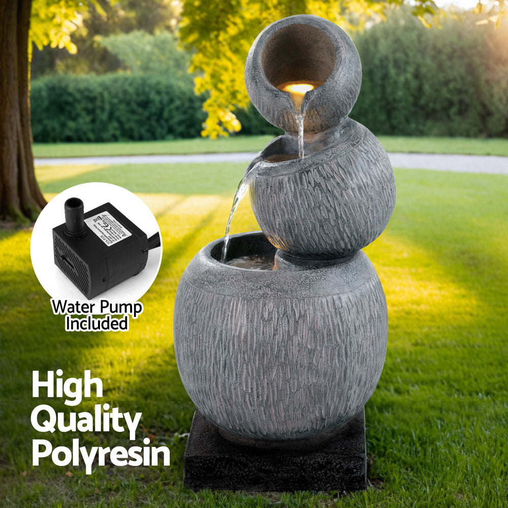 Modern Solar Cascading 3 Tier Fountain with LED Light Feature