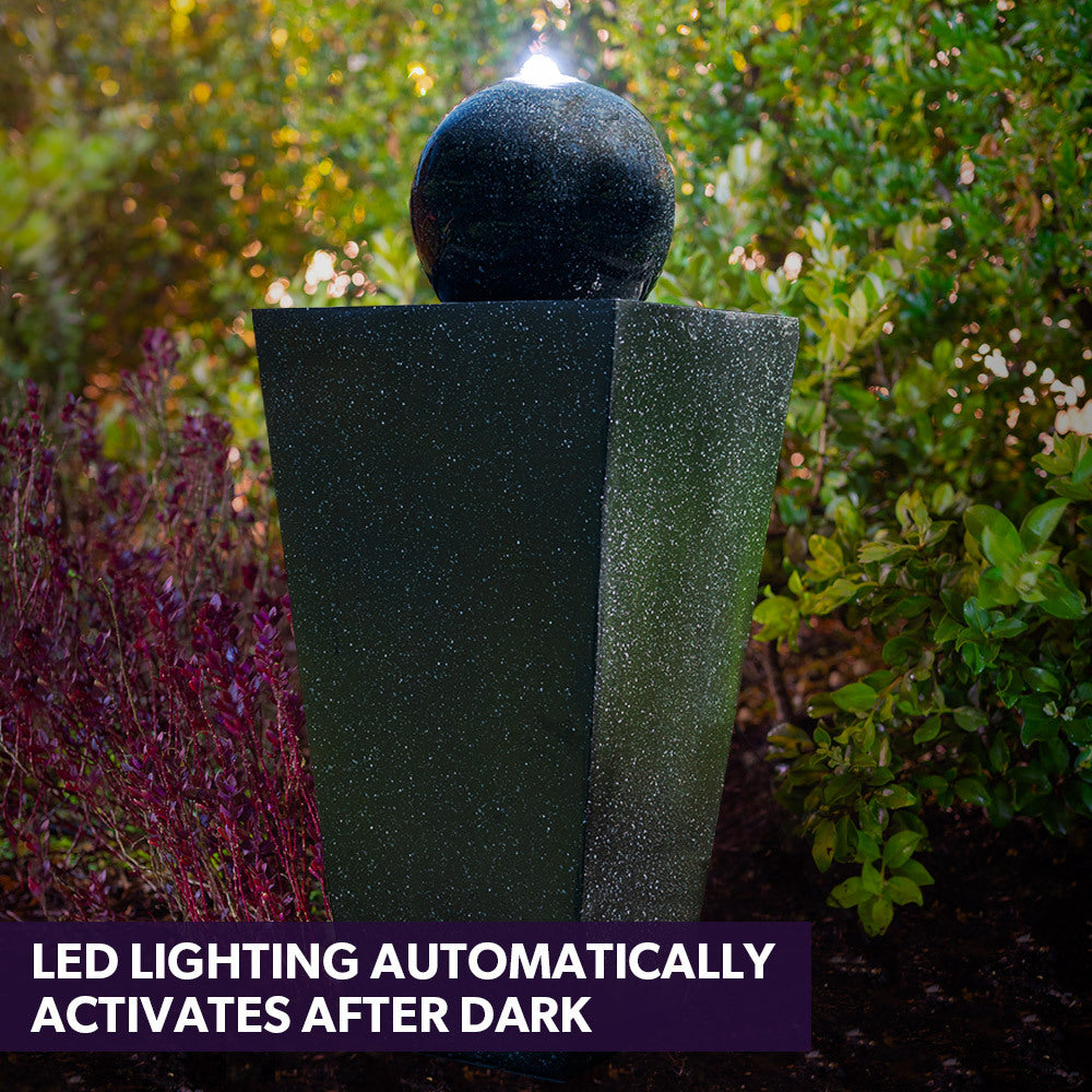 Modern Solar Sphere water feature in Stone Effect with LED