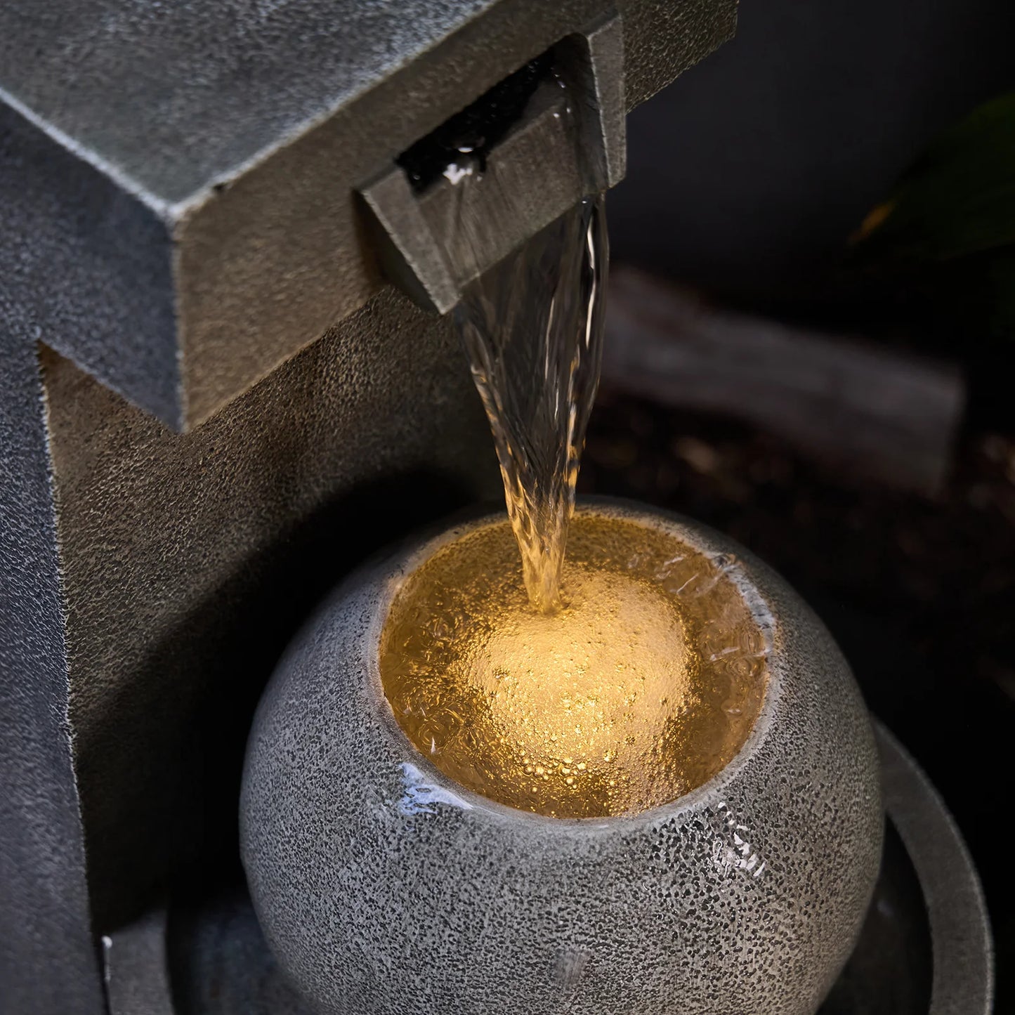 Lumos Modern Garden Water Feature with LED Illumination