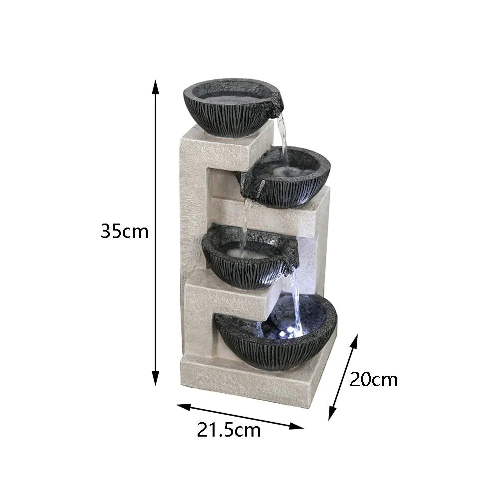 4 Tier Textured Bowls LED Light Tabletop Water Feature