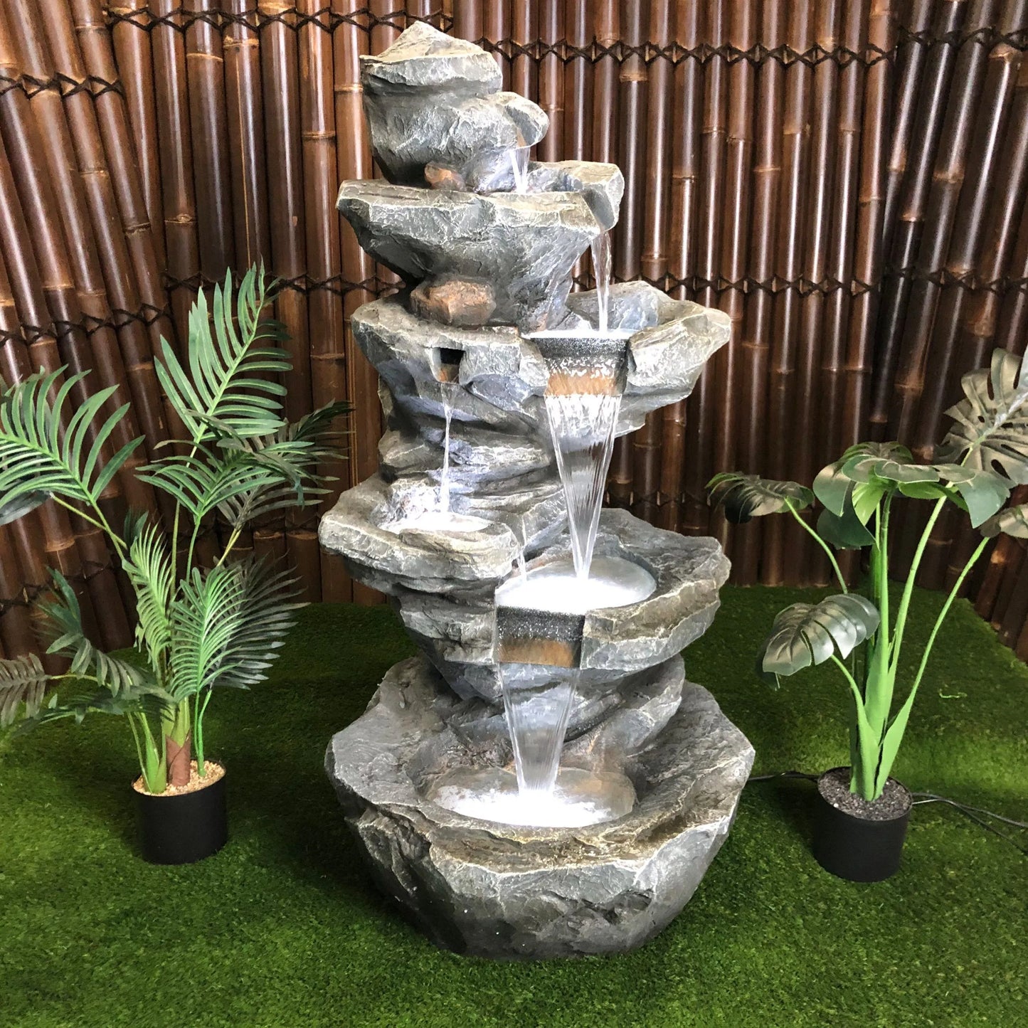 Cascading Natural Rock LED Lighting Water Feature
