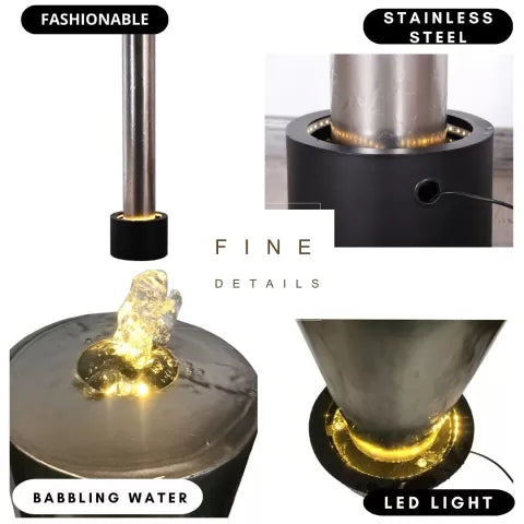 Modern Stainless Steel Bubbling LED Light Water Feature