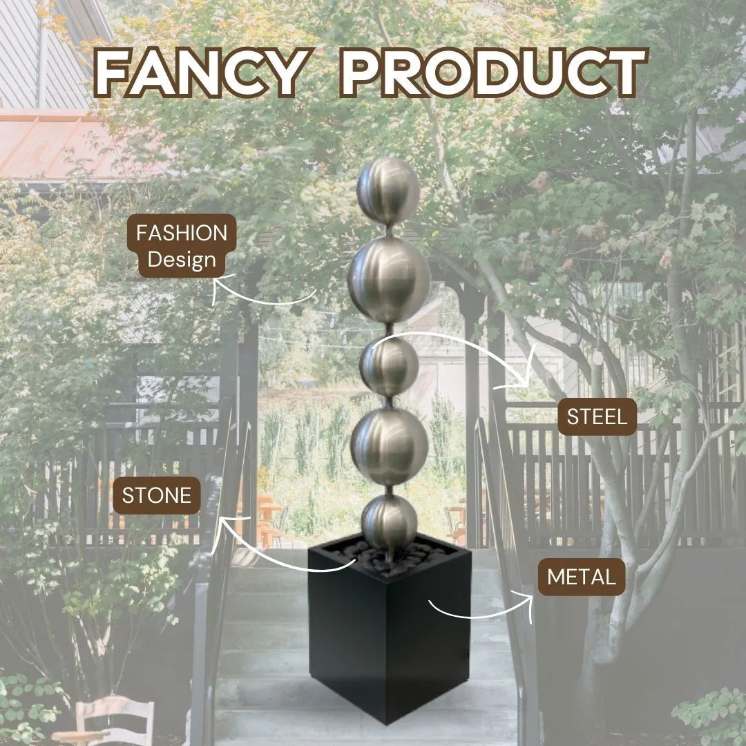 Modern Minimalist Steel Sphere Column Water Feature