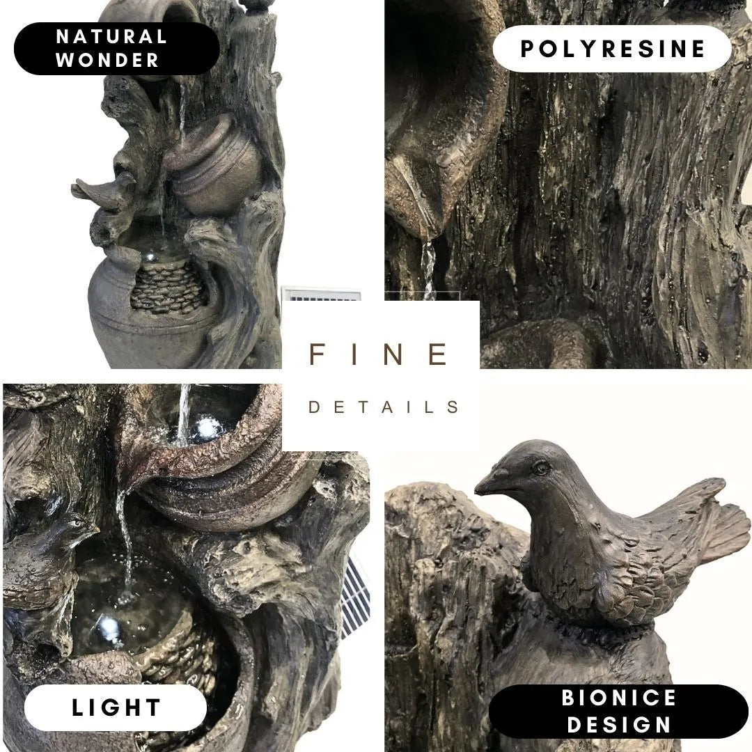 Solar Rustic Rock Bowl Water Feature with LED Light