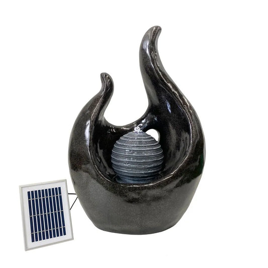 Artistic Solar Sphere and Flame Water Feature with LED