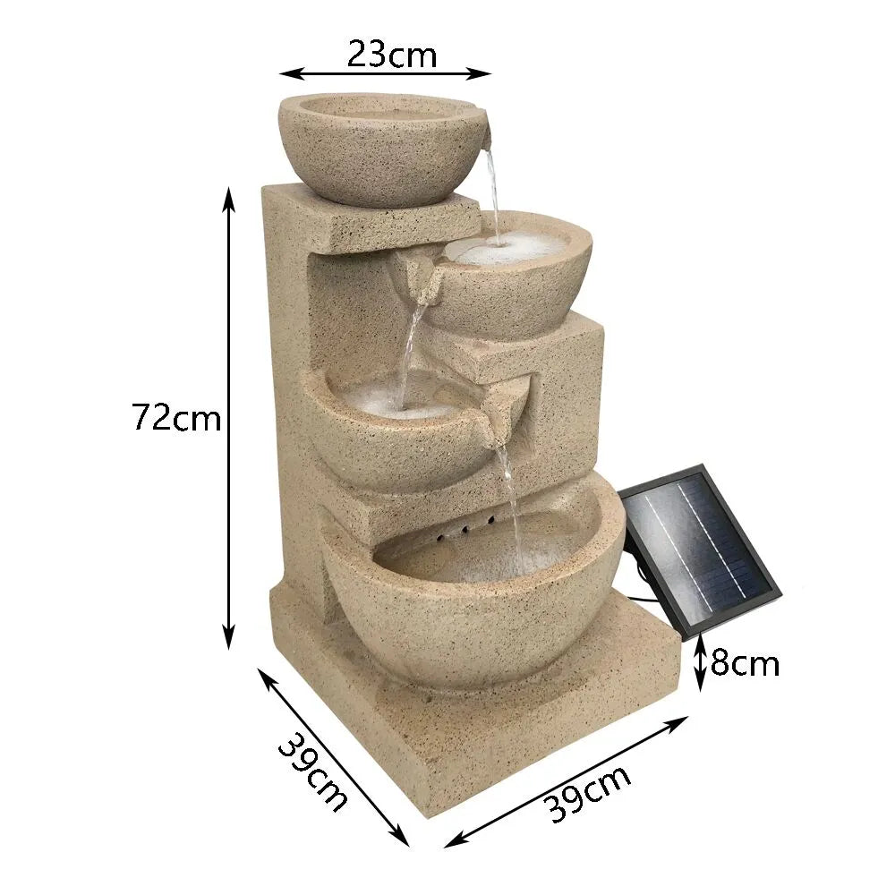 Solar 4 Tiered Cascading Natural Stone Water Feature