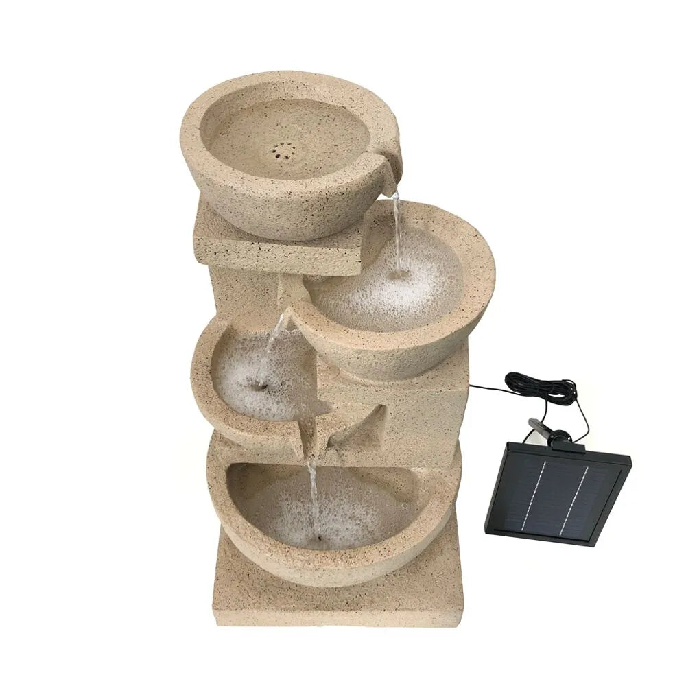 Solar 4 Tiered Cascading Natural Stone Water Feature