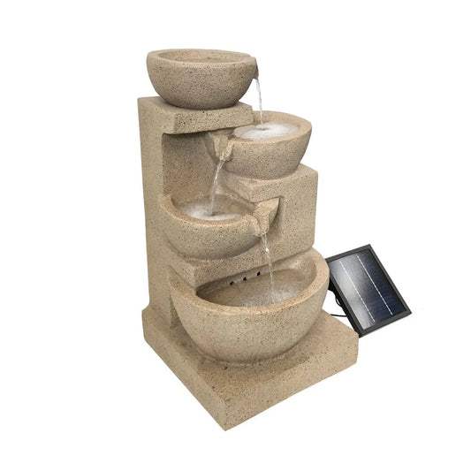 Solar 4 Tiered Cascading Natural Stone Water Feature