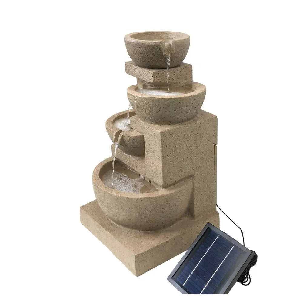 Solar 4 Tiered Cascading Natural Stone Water Feature