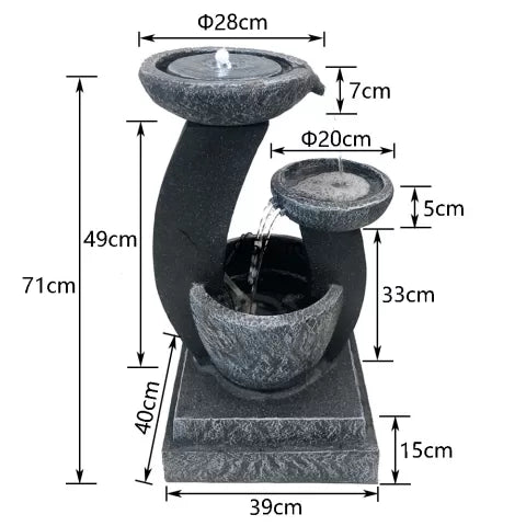 3 Teired Natural Stone Cascade LED Light Water Feature