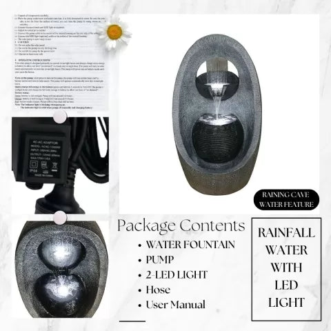 Modern Rain Curtain Bowl Water Feature with LED Light