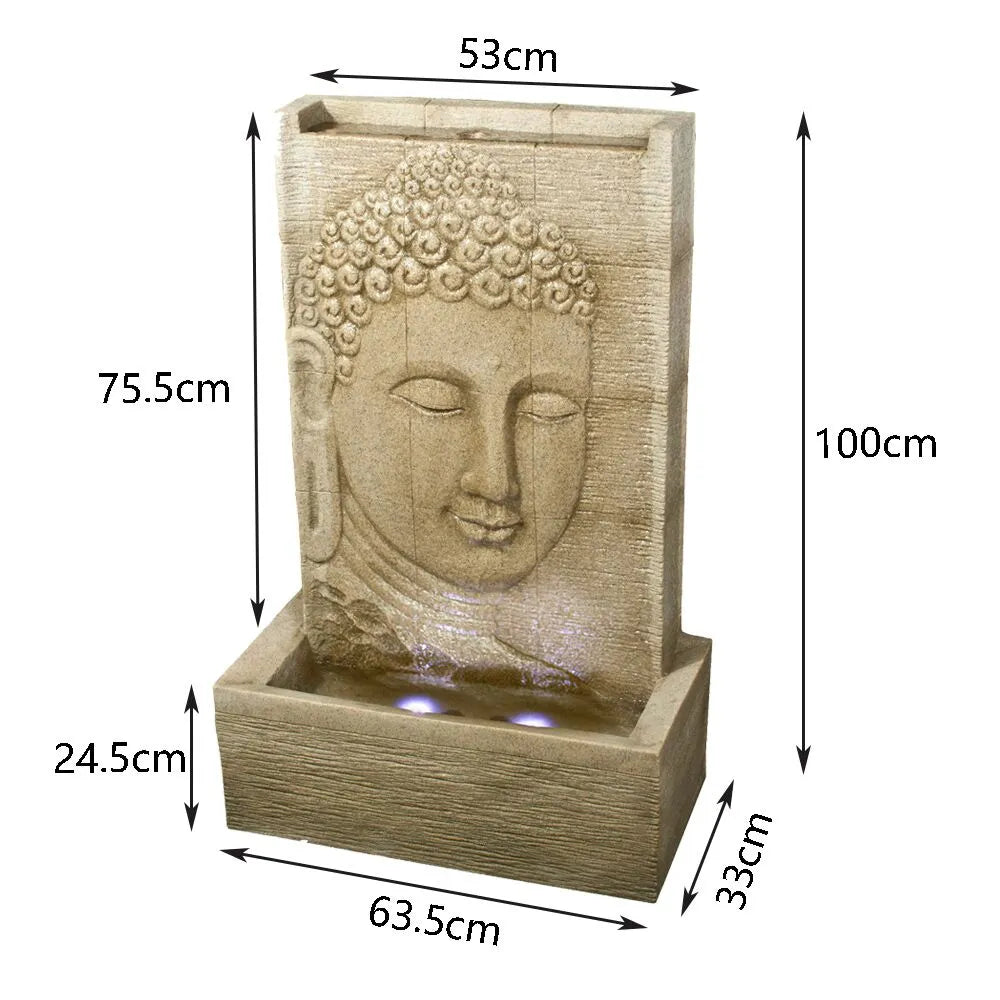 Modern Buddha Face LED Light Wall Water Feature