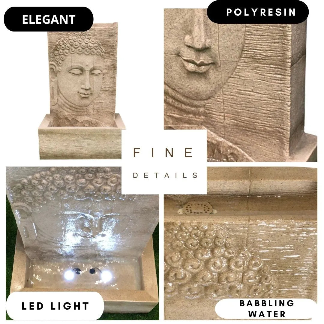 Modern Buddha Face LED Light Wall Water Feature