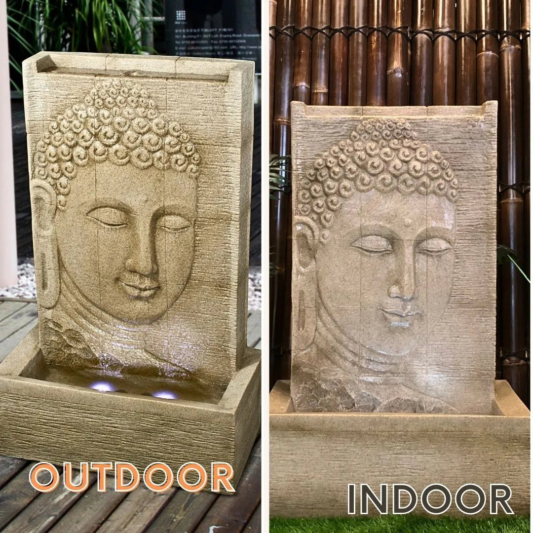 Modern Buddha Face LED Light Wall Water Feature